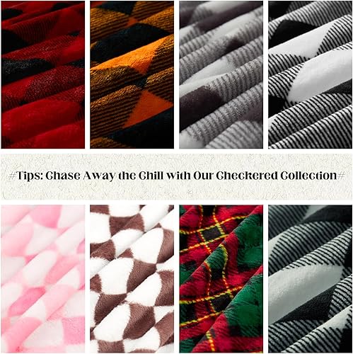 Miniatura 7 de Touchat Manta de forro polar, manta a cuadros de búfalo para sofá, cama, suave, cálida, acogedora, manta de felpa a cuadros, ligera decoración de