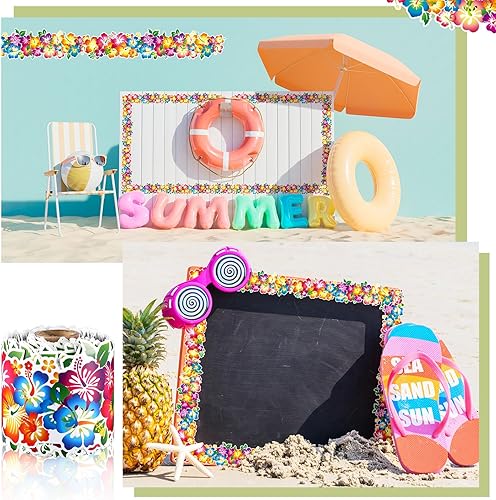 Vista 83 de Spiareal Tablero de anuncios con borde de muñeco de nieve de 68.9 pies, borde de flores, playa, sol, eucalipto, bandera de pata, sombrero de globo