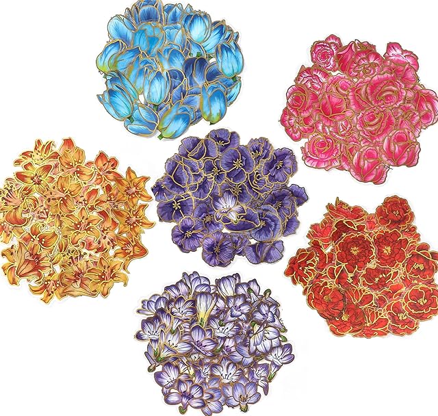 240Pcs Retro Flower Stickers, Rose Gold Foil Floral Stickers Set Decorative Journal Stickers for Scrapbook DIY Arts Crafts, Bullet Journal, Letters, Album, Planner