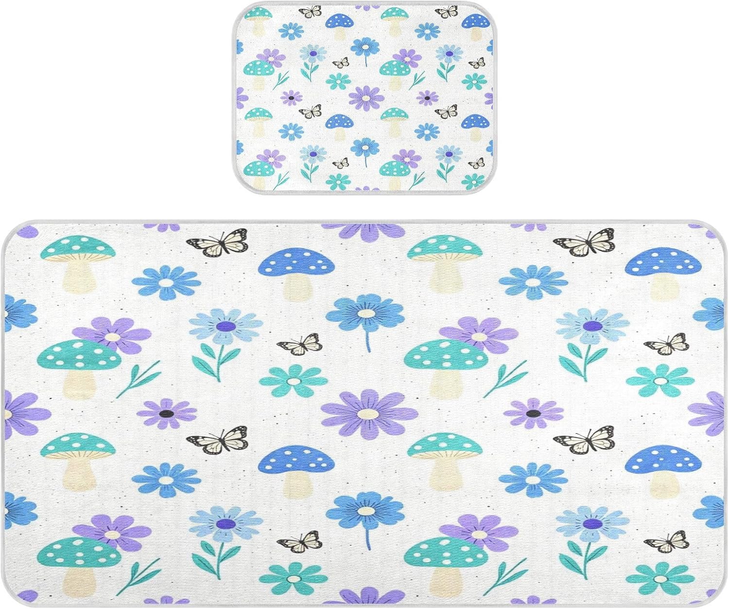 Cooling Baby Bed Mattress 28" x 52" Breathable Blue Flowers Butterflies and Mushrooms Bed Pads for Kids for Baby&Toddler