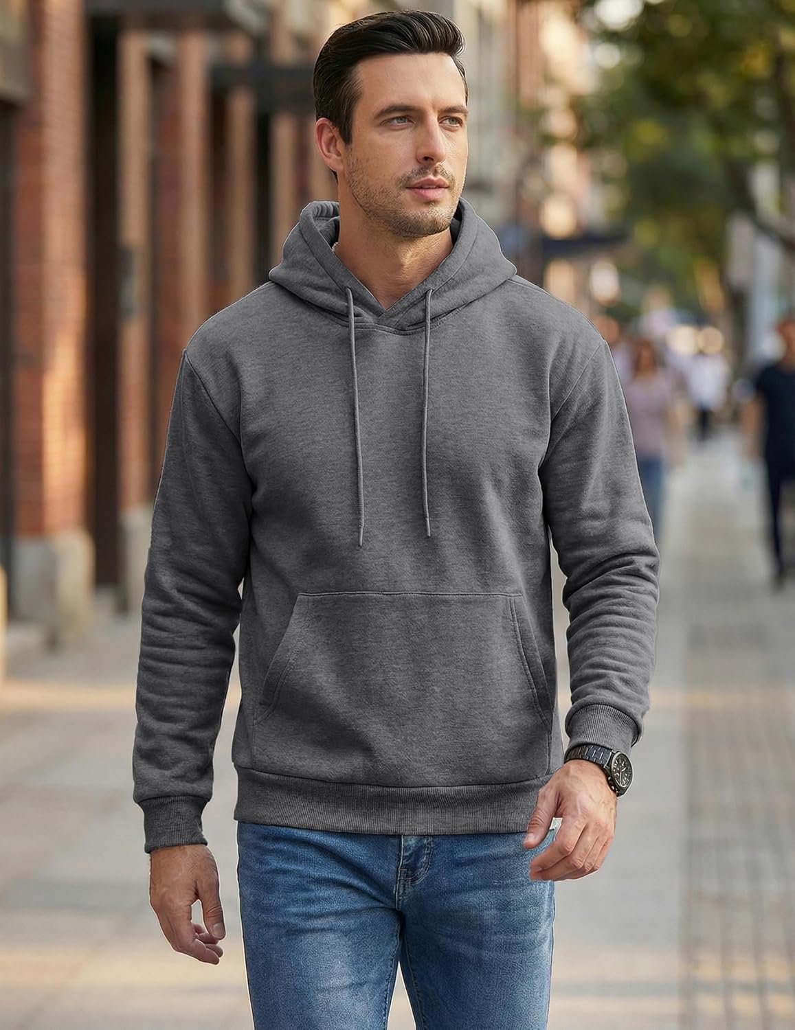 JMIERR Mens Casual Cotton Hooded Collar Drawstring Hoodies Pullover Sweatshirts Casual Long Sleeve Shirts