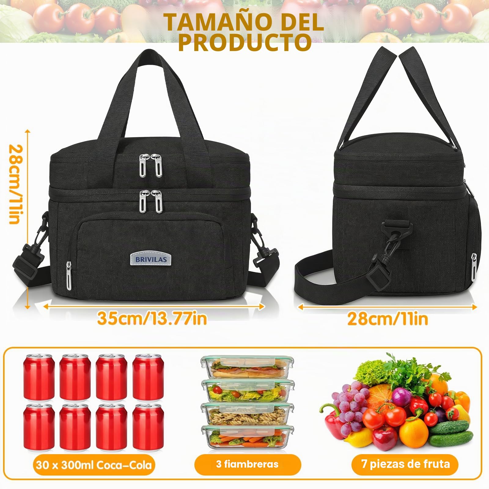 Bolsa Termica Porta Alimentos 30L Bolsa Nevera,Bolsa Comida Trabajo,Bolsa Porta Alimentos Impermeable con Correa Desmontable para Trabajo, Oficina, Picnic y Viaje