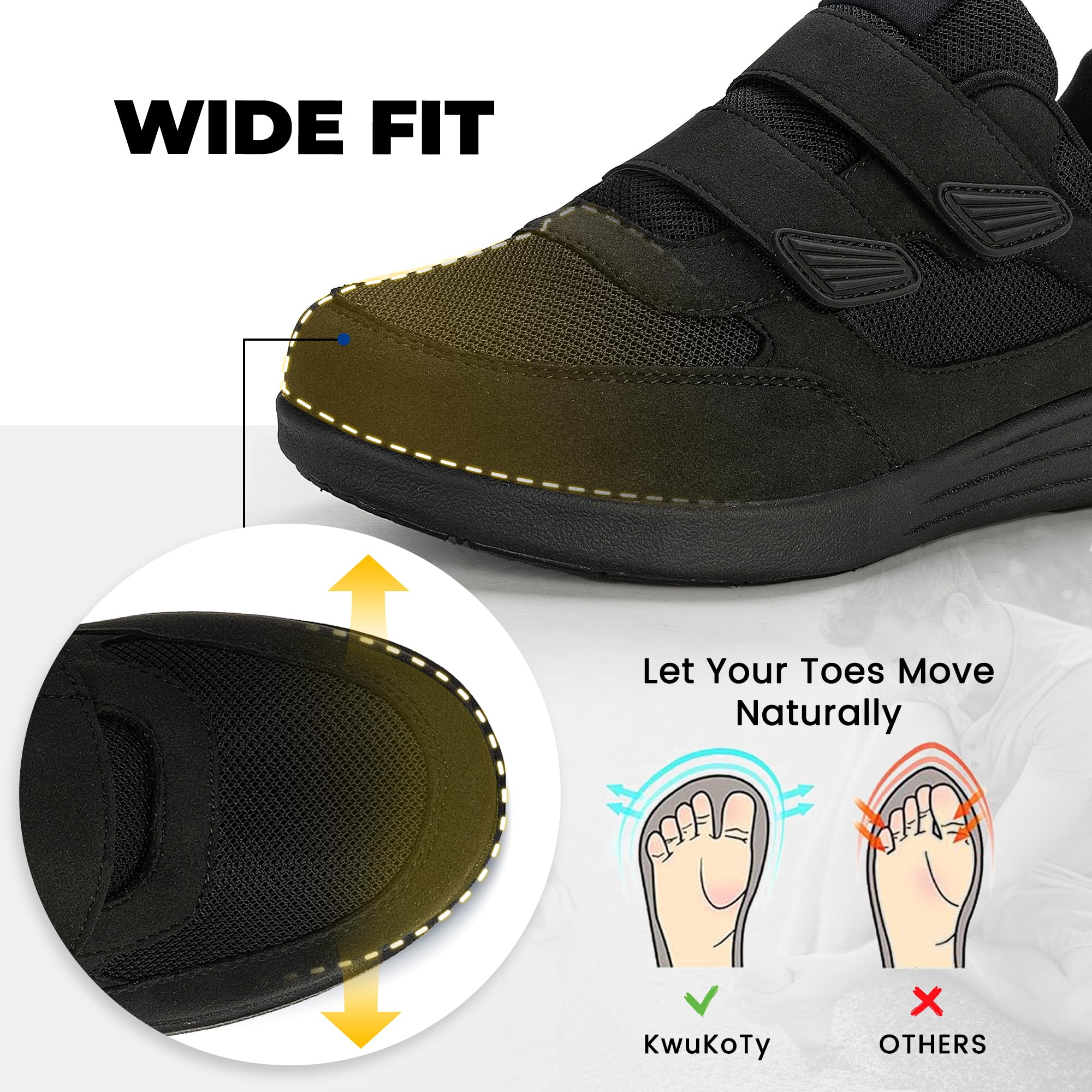 Diabetiker Schuhe Damen Weit mit Klettverschluss breite weiche Gesundheitsschuhe Herren für geschwollen Füße