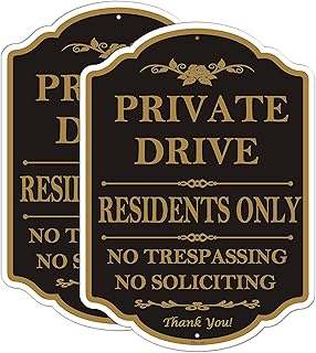 Private Drive Residents Only No Trespassing No Soliciting Signs 14"x 10" Private Driveway Sign Private Property Sign Metal Reflective Rust Aluminum Waterproof Outdoor Use Fade Resistant 2 Pack