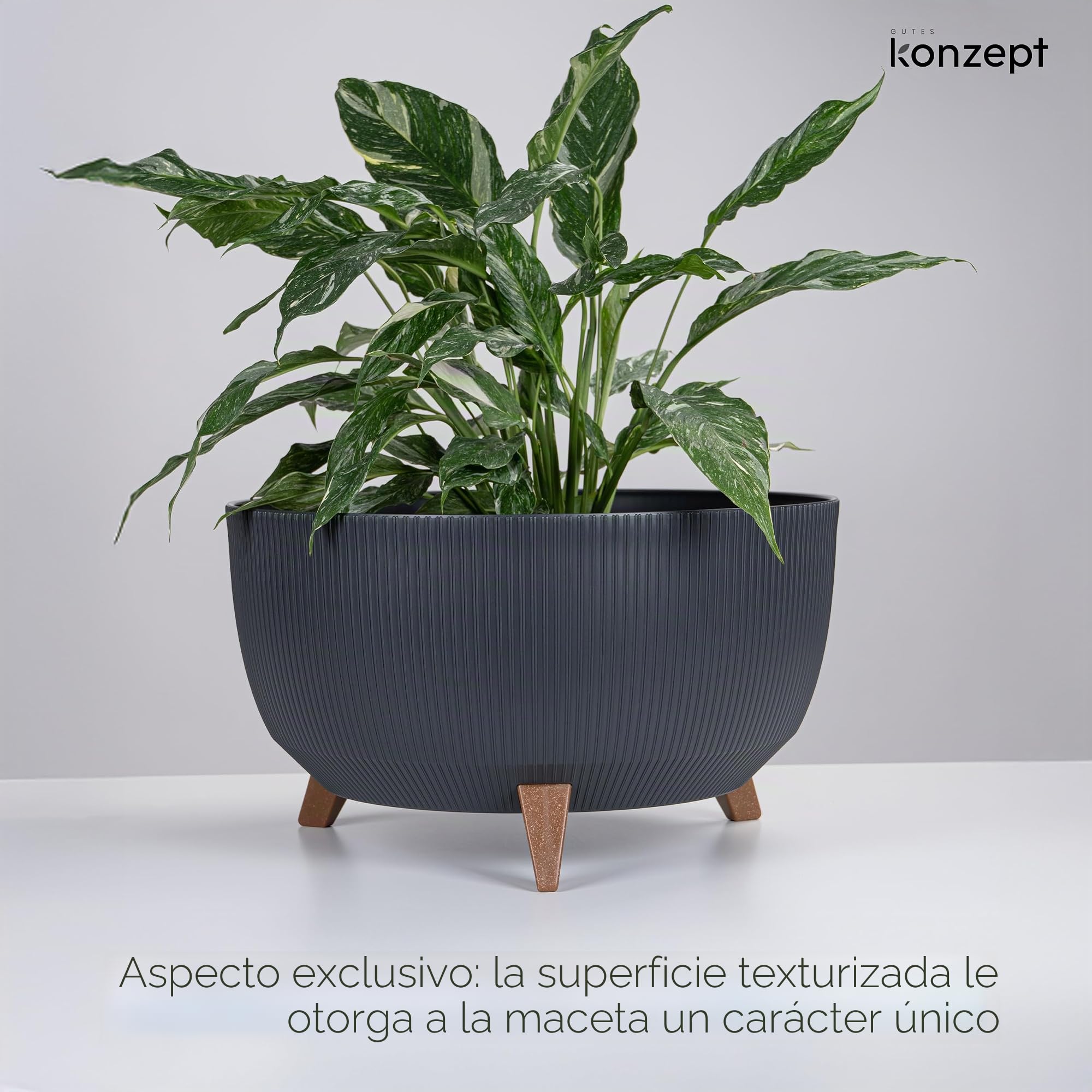 KONZEPT Macetero con patas – Maceta grande de plástico redondo de 47 cm – Moderna y resistente a la intemperie, para interior y exterior