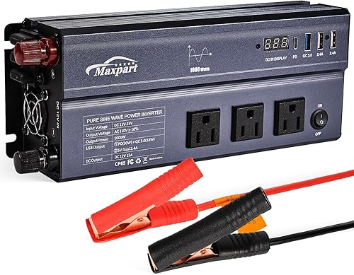 Inversor de onda sinusoidal pura de 1000 W, convertidor de 12 V CC a 120 V CA, inversor de corriente de automóvil de 1000 vatios y 12 voltios para