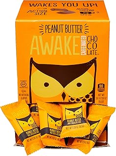 AWAKE Caffeinated Chocolate Bites, Peanut Butter Chocolate Energy Snack, 1 Bite Equals 1/2 Cup of Coffee, 50 Bites