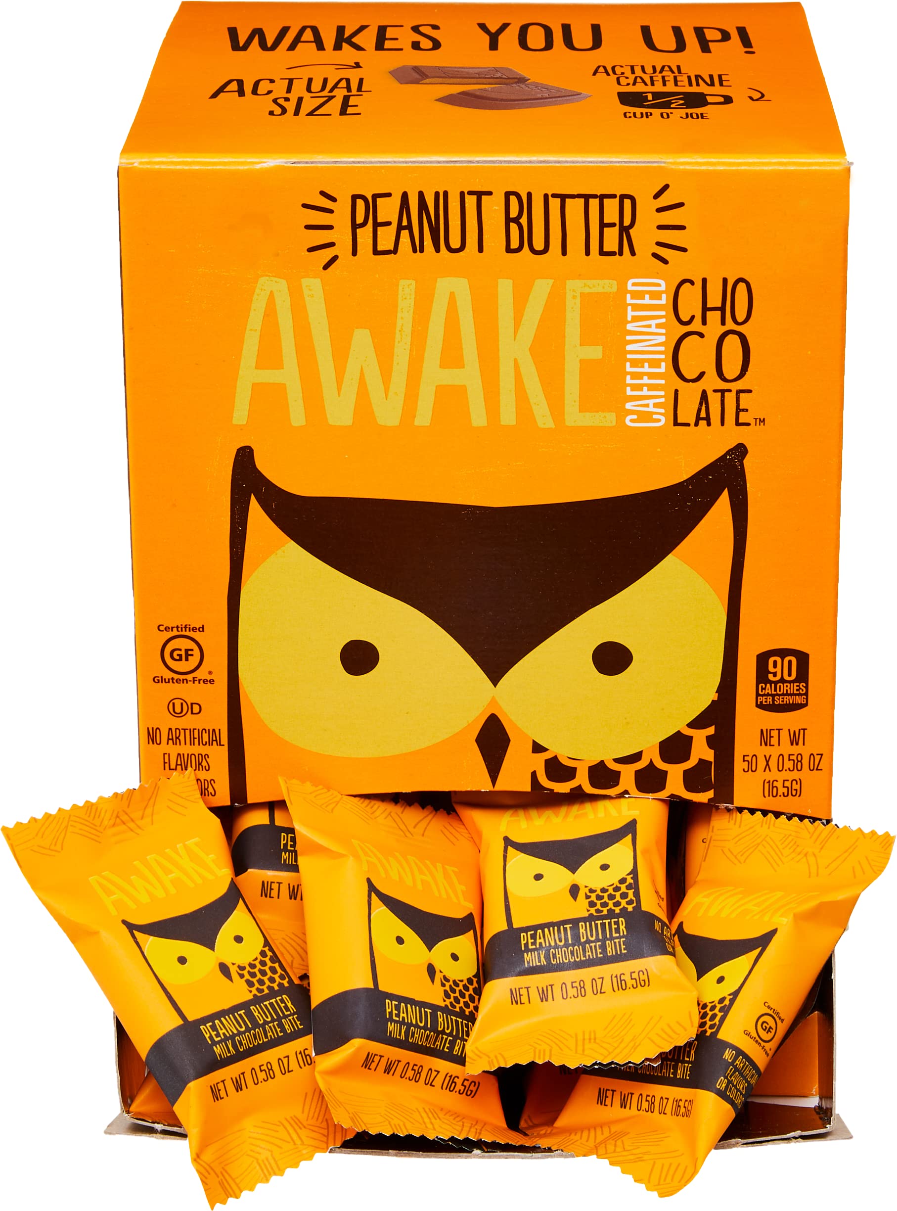 AWAKE Caffeinated Chocolate Bites, Peanut Butter Chocolate Energy Snack, 1 Bite Equals 1/2 Cup of Co