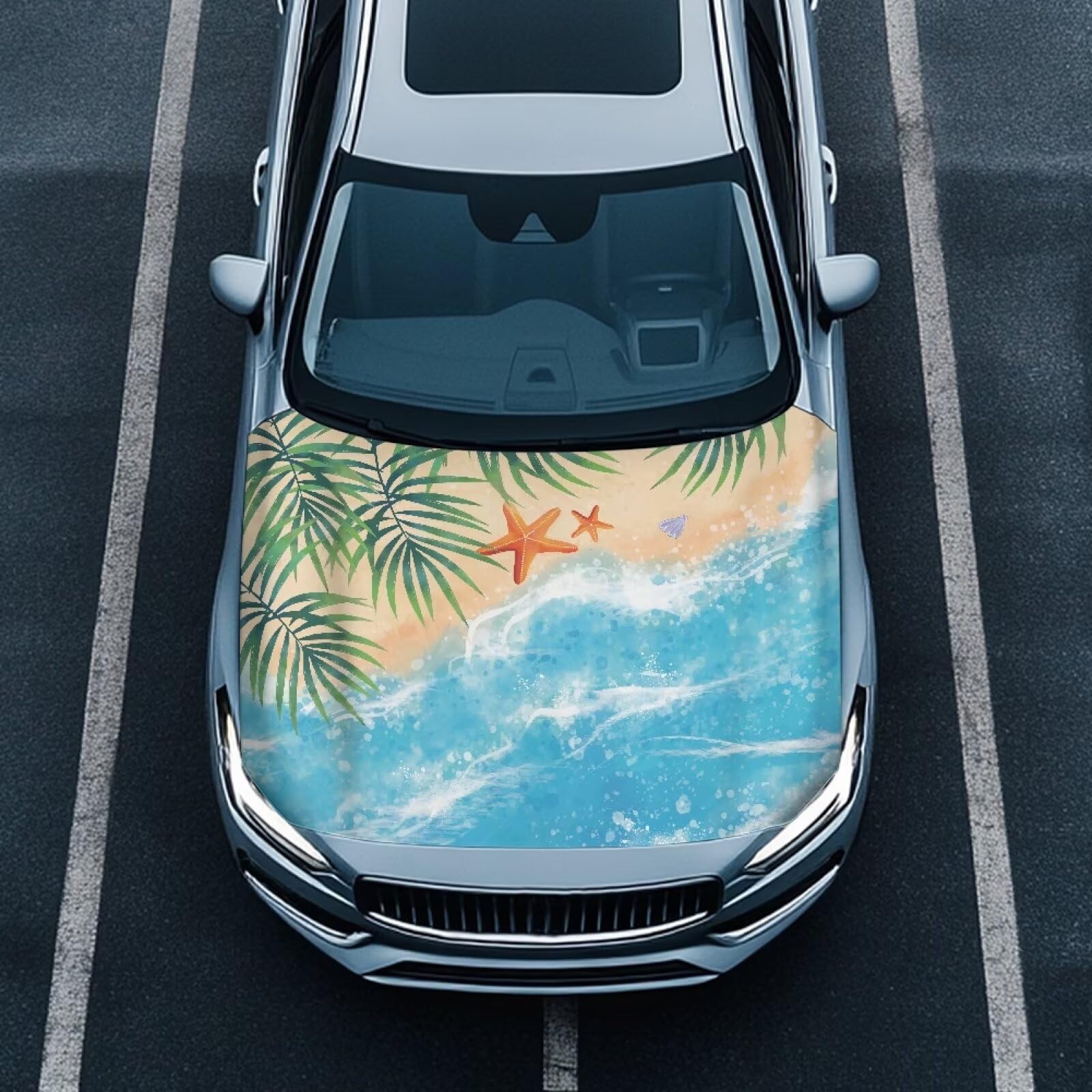 Beach Starfish Car Hood Flag Cover - 59x39 in Car Hood Cover for Car Decor,Car Hood Cover Protector for Auto Car Truck Van SUV, Car Accessories