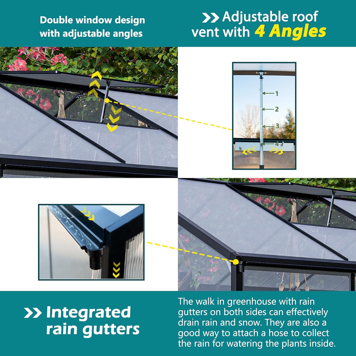 Thanaddo 6x12 ft Polycarbonate Greenhouse Upgraded Heavy Duty Aluminum Walk-in Green House for Outdoor Garden with Base,Adjustment Roof Vent,Hinged Door,Rain Gutter,2 Gloves,Free Assembly Tools