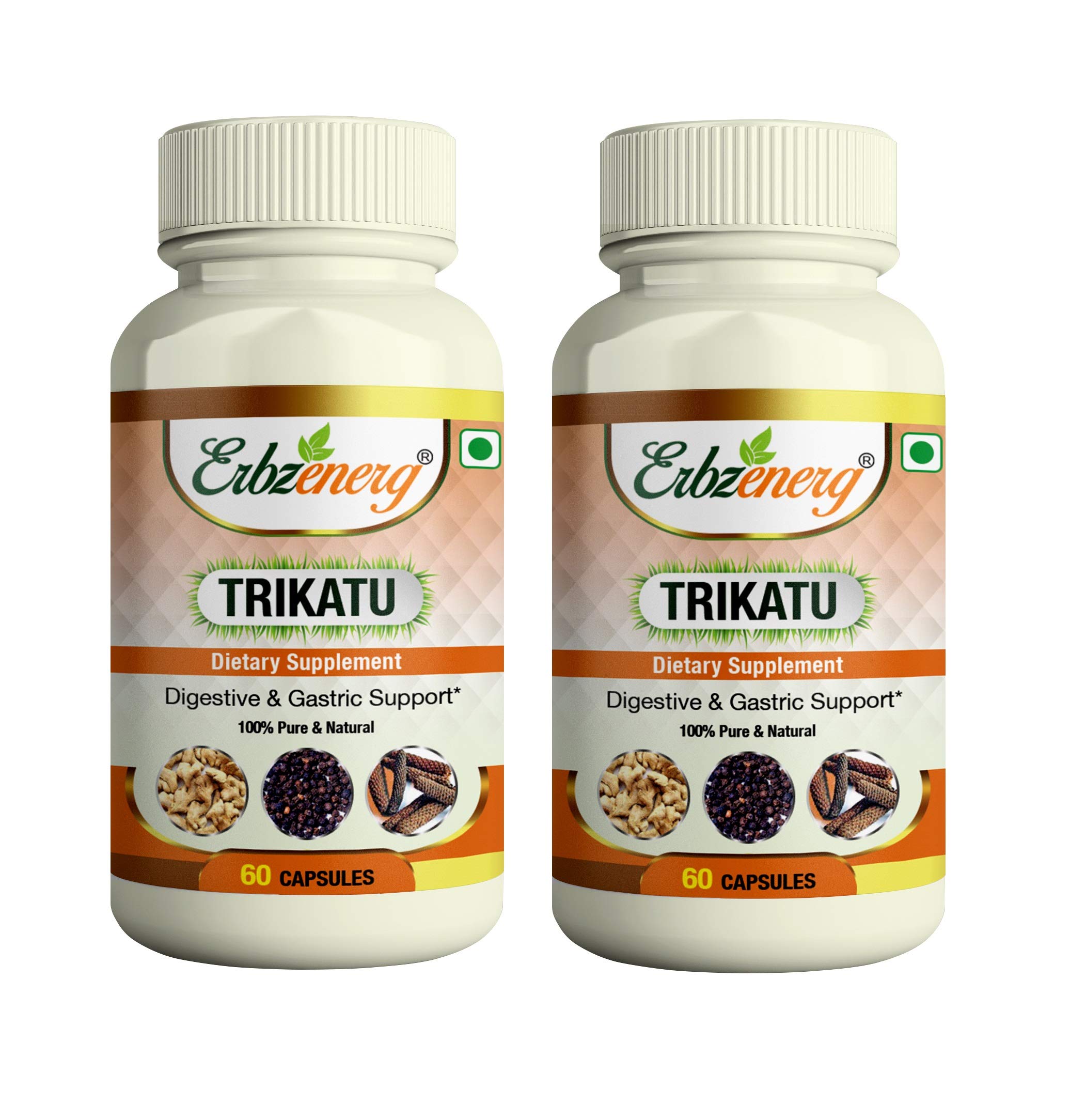 ERBZENERG� Trikatu (Piper longum, Piper longum, Zingiber officinalis) 60 Capsule 500mg- (Pack of 2)