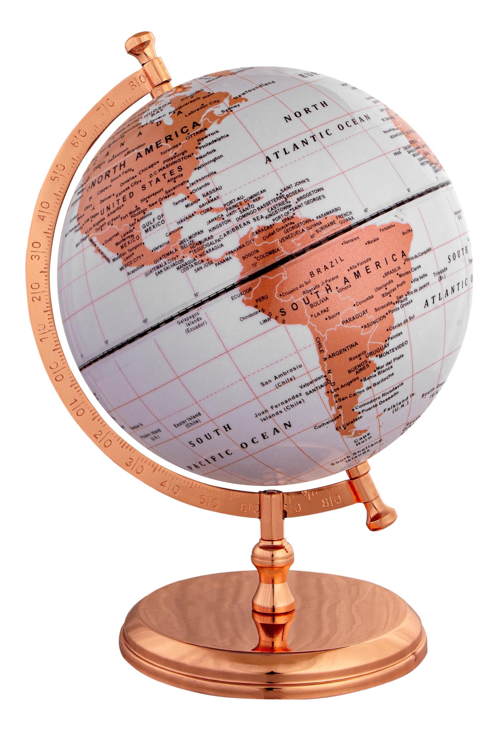 WINNER'S Prime SINGLE JOINT Globe | Height 29 Cm (11.6 Inch) Dia 20 Cm (8 Inch) with Metal Arc & Base | Educational & Decorative Globe(GP808) (White Rose Gold