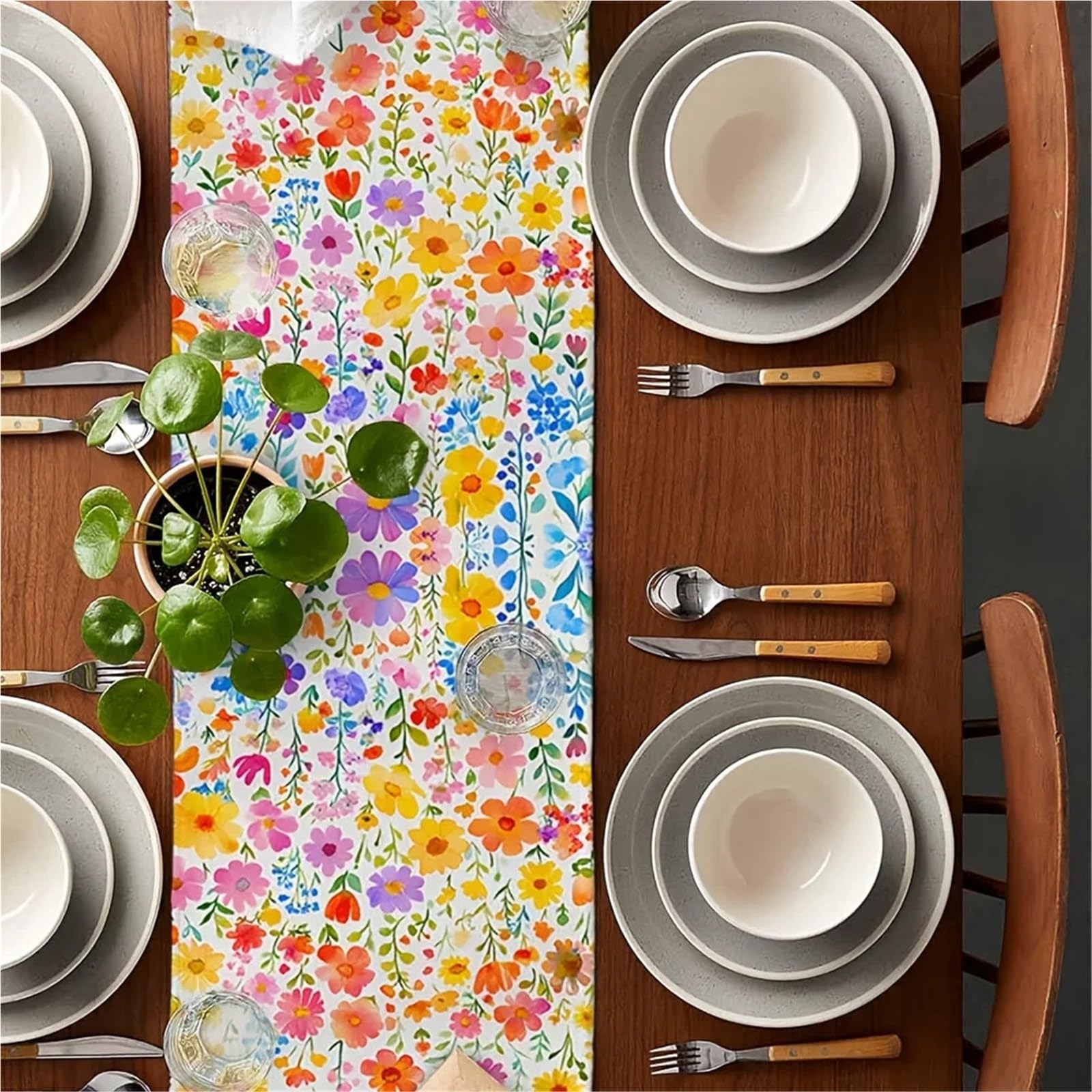 1 Pieza Camino De Mesa con Estampado Flores Silvestres Acuarela para Boda