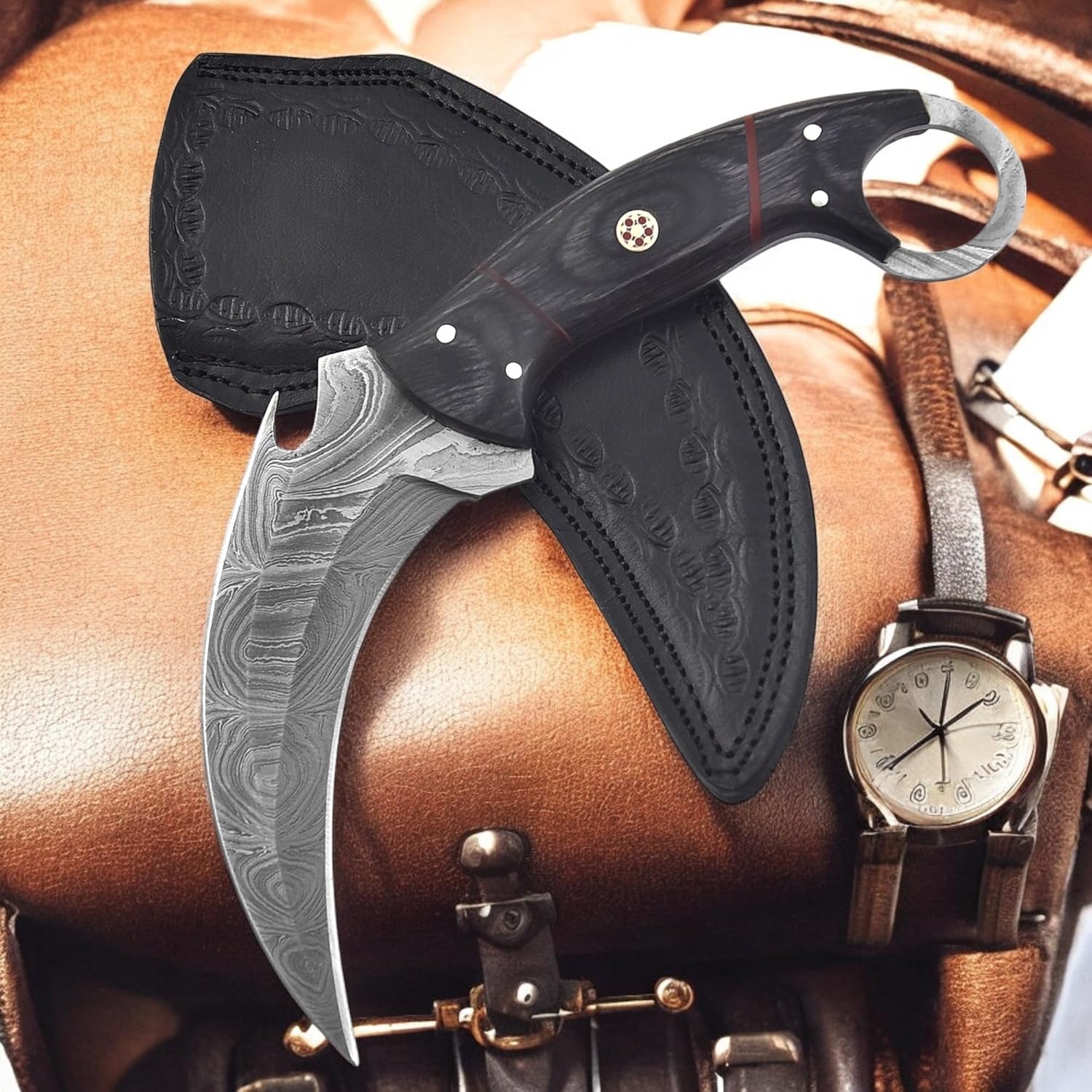 Poshland Handmade Damascus Steel Karambit Knife 9.5'' Full Tang Fixed Blade | Razor-Sharp Outdoor Knife, EDC knife for men - Image 3