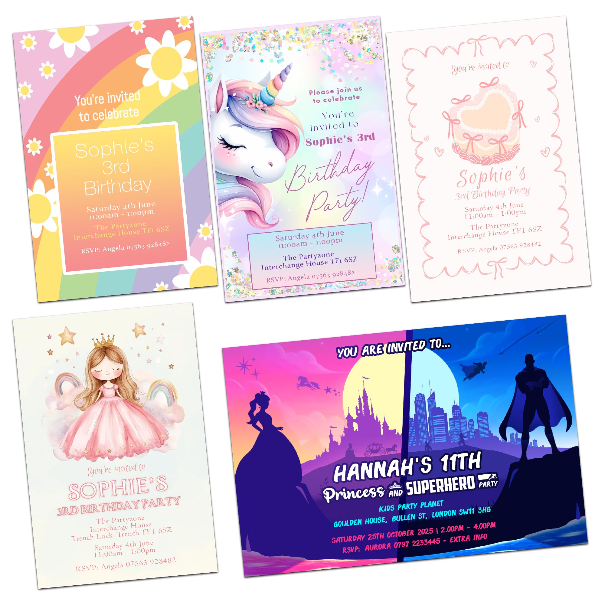 Girls Personalised Party Invites Birthday Invitations & Envelopes