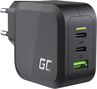 Green Cell Charger 65W GaN PowerGaN with 2x USB-C PD 1x USB-A QC 3.0 GaN Tech Compatible with PPS, Samsung AFC, Huawei FCP/SCP for MacBook, iPhone, iPad Galaxy S22/S21, Xiaomi, Dell, Nintendo Switch
