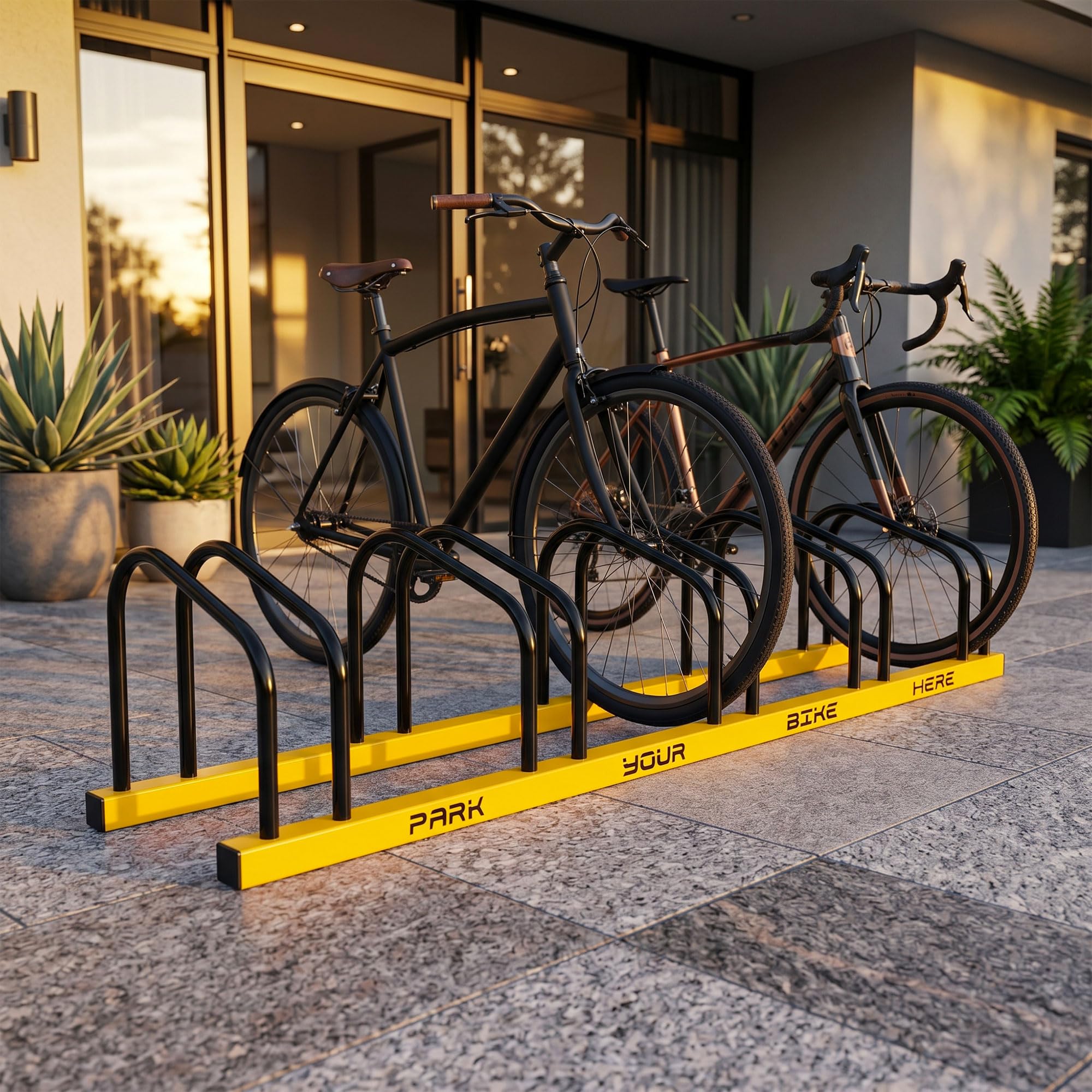 BOUDECH Rastrelliera Cavalletto Fermabici Modulare 5 in 1 in Acciaio Antiruggine con meccanismo di fissaggio al suolo ideale per parcheggiare fino a 5 biciclette in parco, strade private o garage.