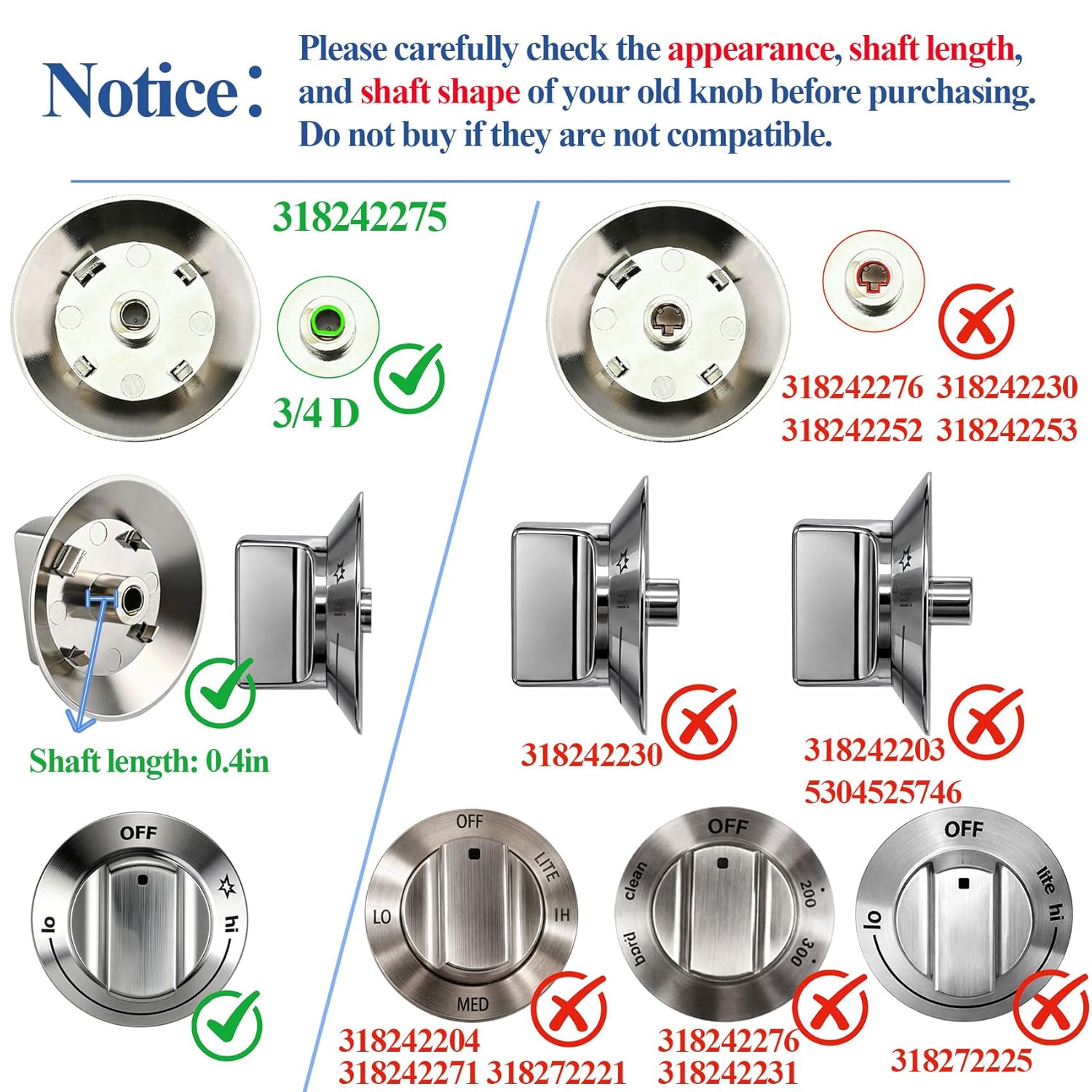 6Pcs 318242275 Burner Control Knob Replacement Part, Compatible with Electrolux Range/Cooktop E30DF74TPSA, E30GF74TPSA etc. Gas Stove Knob Replacement Part 3513943 AP5809411 PS9495232 EAP9495232