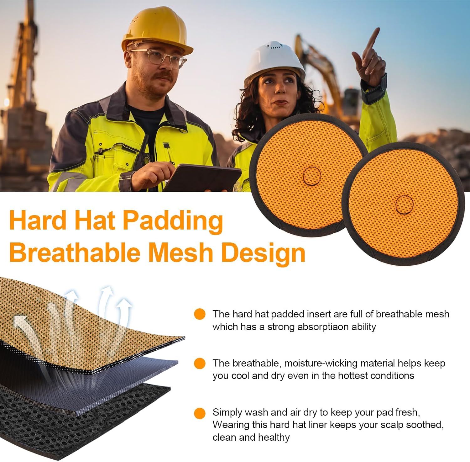 Hard Hat Top Pad Liner Replacement, Hard Hat Padding fit for Most Construction and Work Helmets, Cooling Inserts Reusable Washable Top Pad Suspension Cushion Replacement Accessorie - Orange 8 Pack