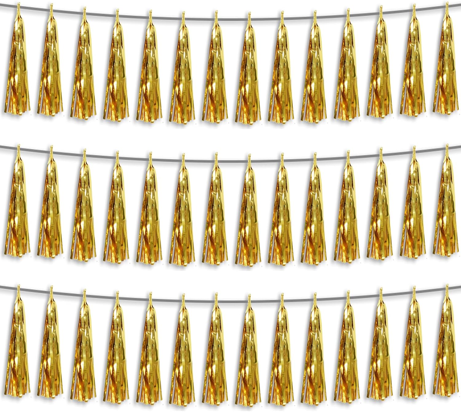 3P Gold Foil Fringe Metallic Tassel Streamers Banner Tassel Garland for Parade Floats, Bachelorette, Wedding, Birthday, Halloween, Christmas, Bridal/Baby Shower Party Decorations
