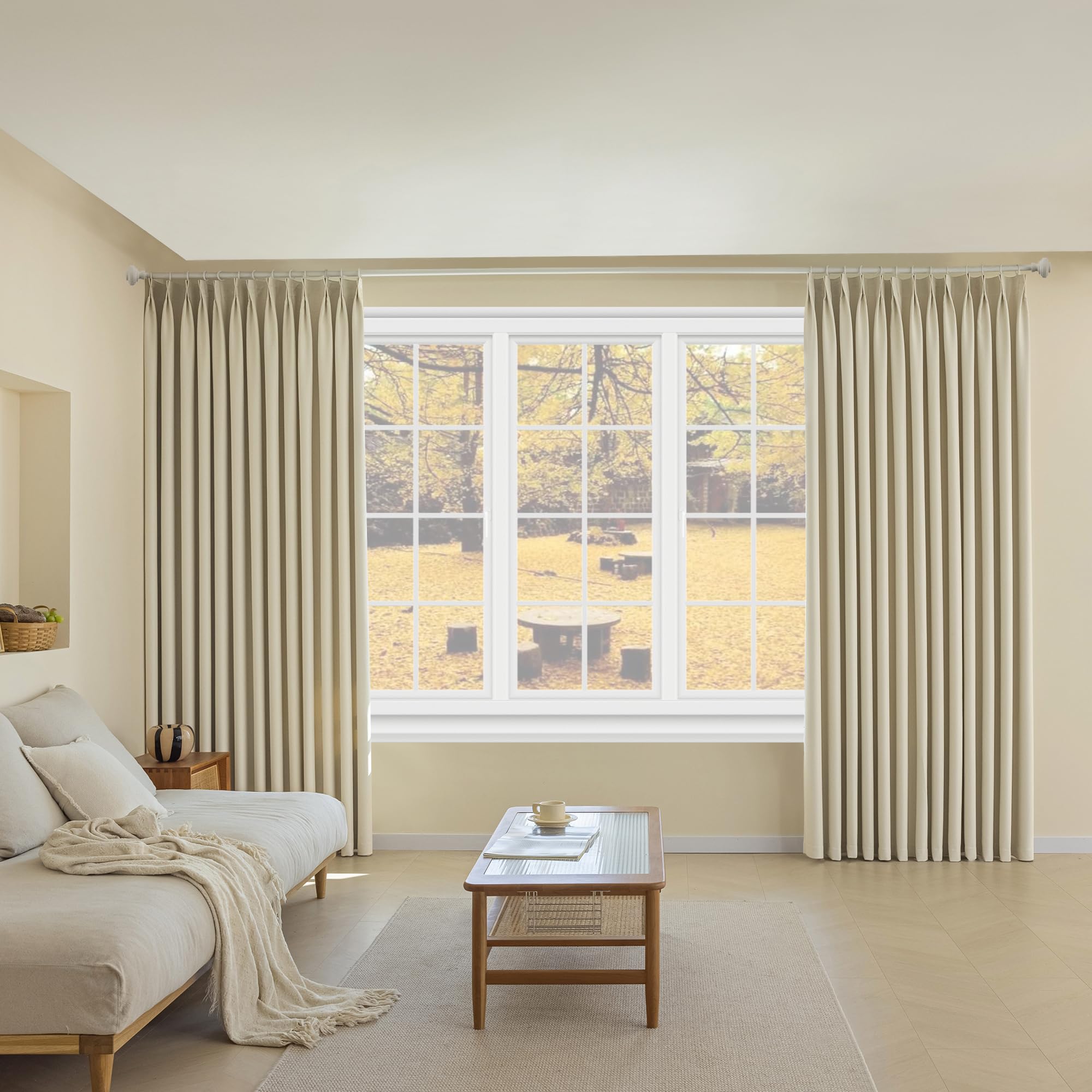 MUMFAS Cream Beige Pinch Pleat Curtain 52" W x 63" L Solid Thermal Insulated 50% Blackout Patio Door Curtain Panel Drape for Traverse Rod and Track with Tieback, Ivory Color (One Panel)