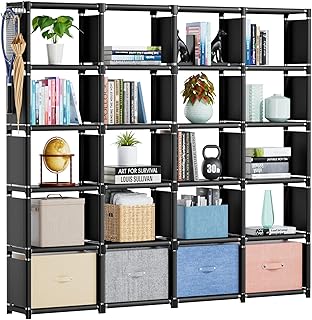 Mavivegue Book Shelf, 20 Cube Storage Organizer, DIY Bookcase, Metal Cube Bookshelf,Tall Book case for Bedroom, Living Room,Office,Closet Storage Organizer, Black Cubicle Storage Rack