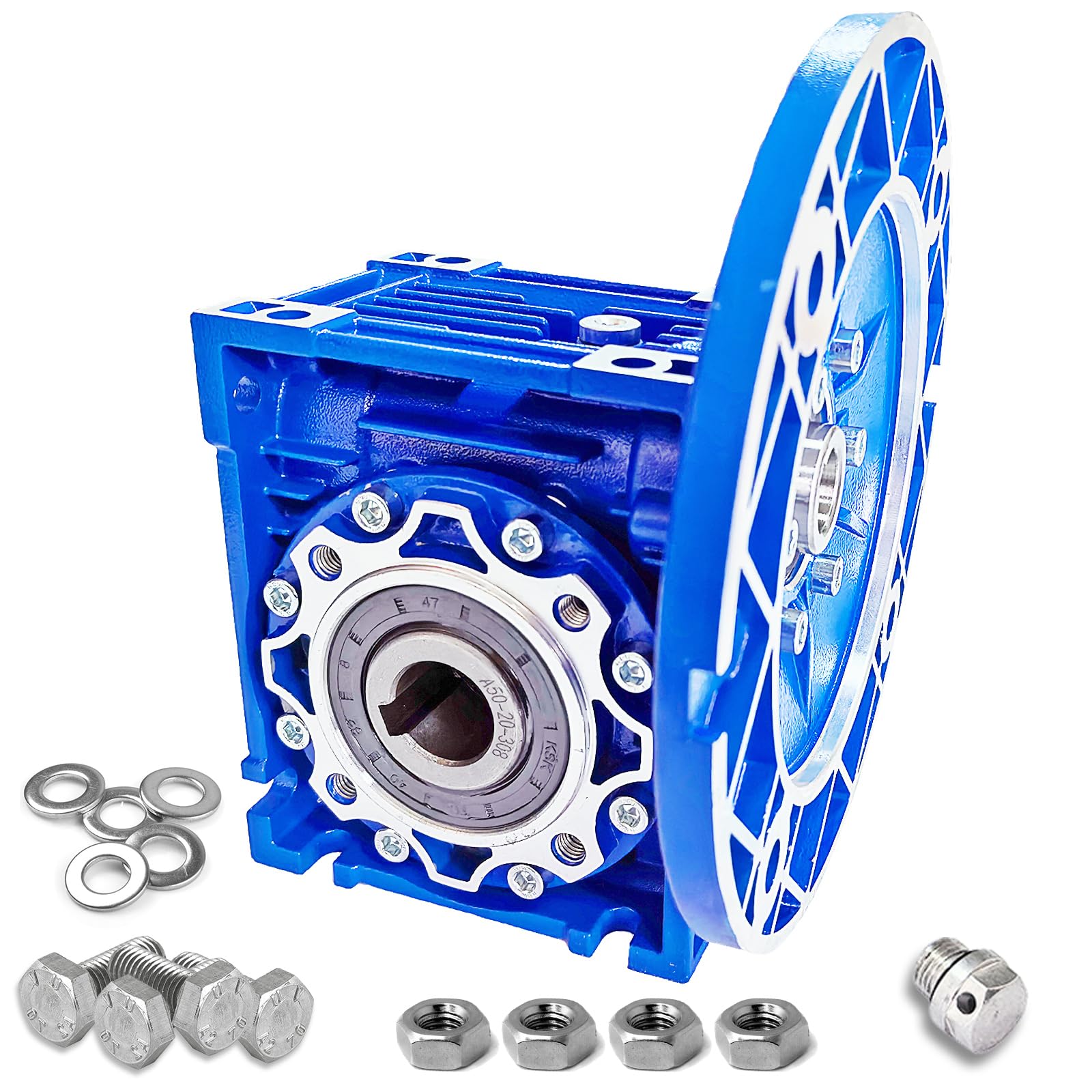 KAUNBAST NMRV050 Worm Gear Reducer Speed Ratio 15:1 80B14 Flange Worm Gearbox-19 mm Input 25 mm Output, Low Noise Gear Reduction Box for Packaging, Automation & Transmission Equipment