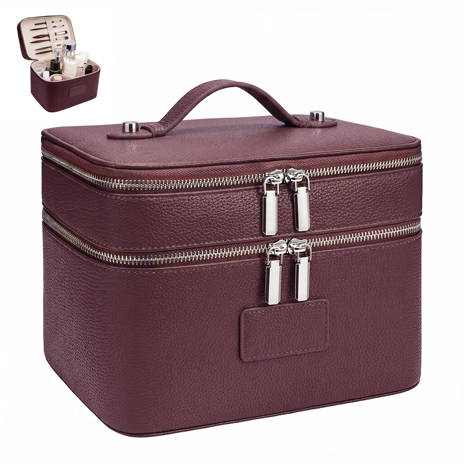 Photo 1 of idoltimes Makeup Case, Large Capacity Leather Makeup Bag for Women,Large Capacity Waterproof Double Leather Cosmetic Case,Removable Compartment Travel Organizer