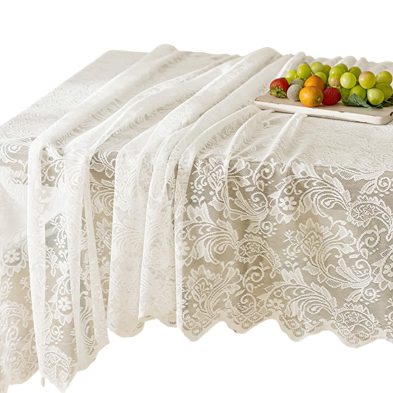 Tsophreniq Classical Lace Tablecloth for Baby Showers and Parties, Featurings Scalloped Edgesa Machine Washable Table Cloths Tail Flower Embroidery