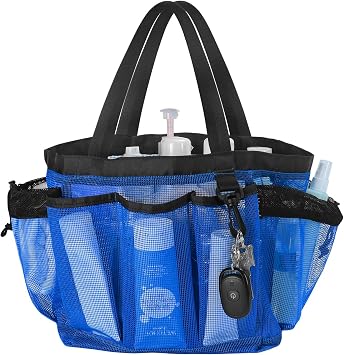 Moyad Large Mesh Shower Caddy Bag for College Dorm Room Essentials with 8 Pockets, Hanging Portable Shower Tote Bag Travel Shower Caddy Basket Toiletry Accessories for Bathroom, Klein Blue