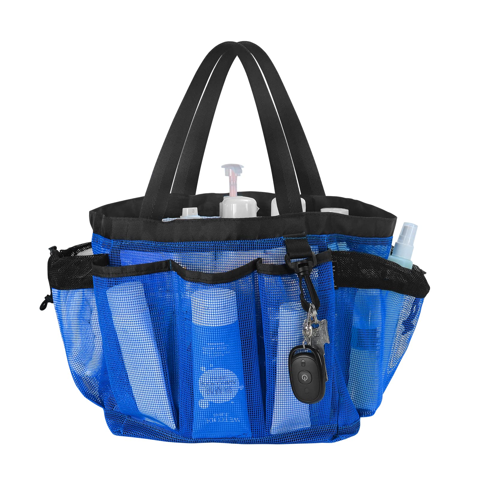 Moyad Large Mesh Shower Caddy Bag for College Dorm Room Essentials with 8 Pockets, Hanging Portable Shower Tote Bag Travel Shower Caddy Basket Toiletry Accessories for Bathroom, Klein Blue