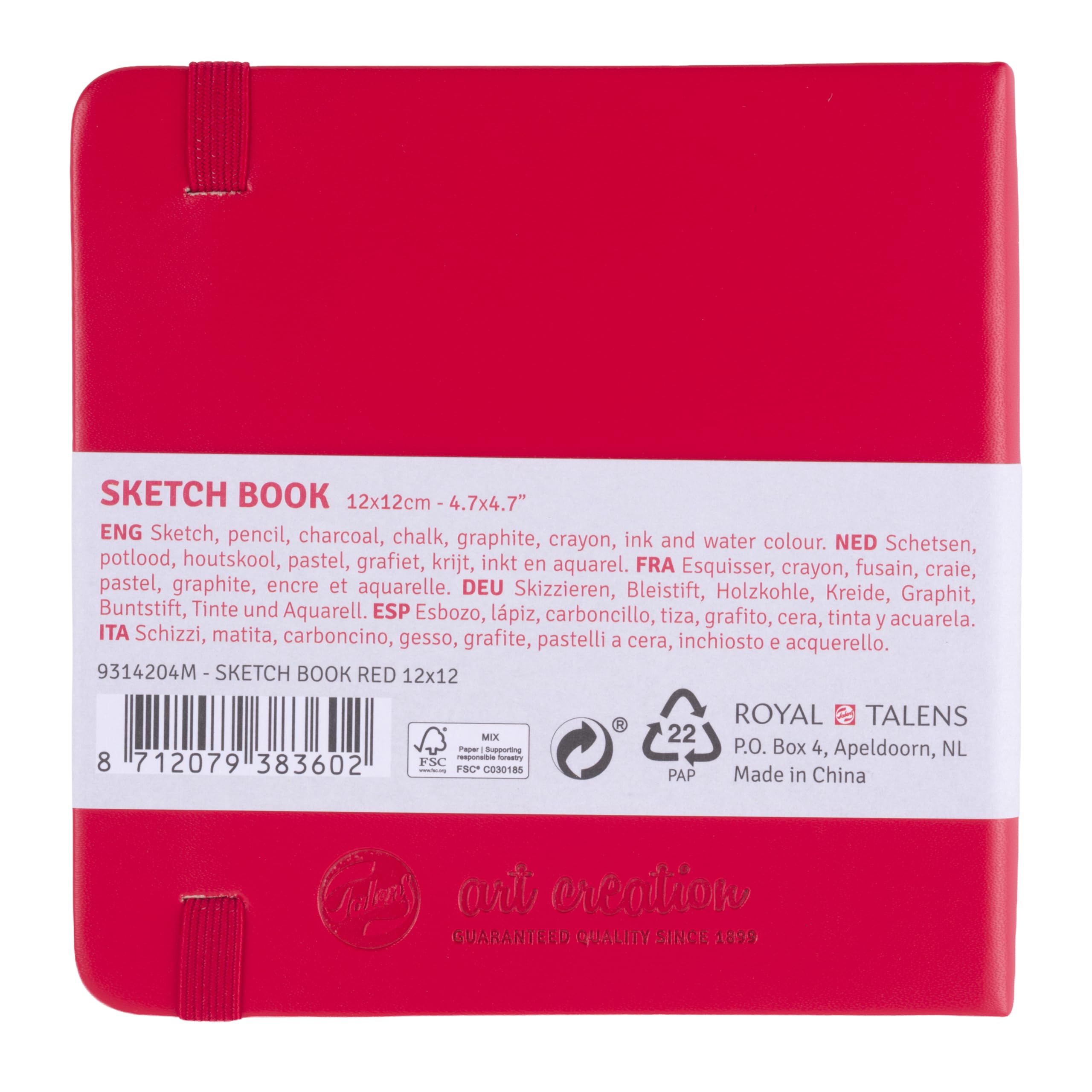 Talens Art Creation Paper - Sketchbook Rojo 12 x 12 cm 140g 80 Hojas - Diario de Dibujo Encuadernado sin Ácido para Lápiz Pastel Acrílico Témpera Tinta Carboncillo