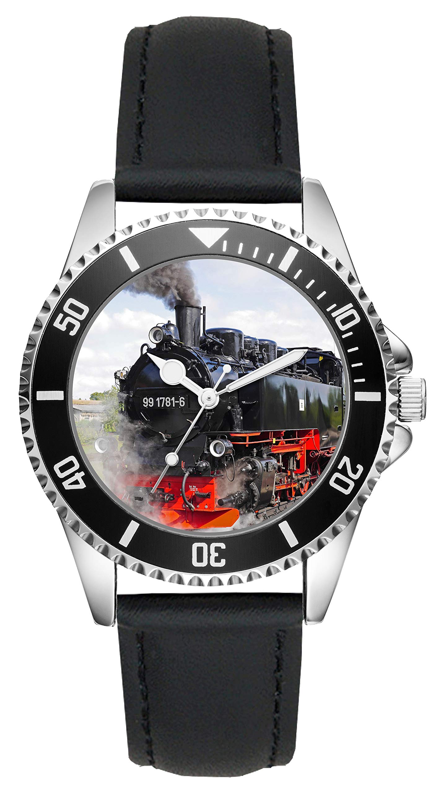 KIESENBERG Herrenuhr Armbanduhr Eisenbahn Dampflok Geschenk Zugführer Lokführer Artikel Idee Fan Analog Quartz Lederarmband Uhr L-2796