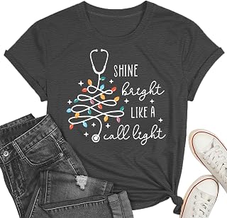 Christmas Shirts for Women Nurse Christmas Tee Shirt Christmas Light Tops Christmas Nurse Vacation Tee