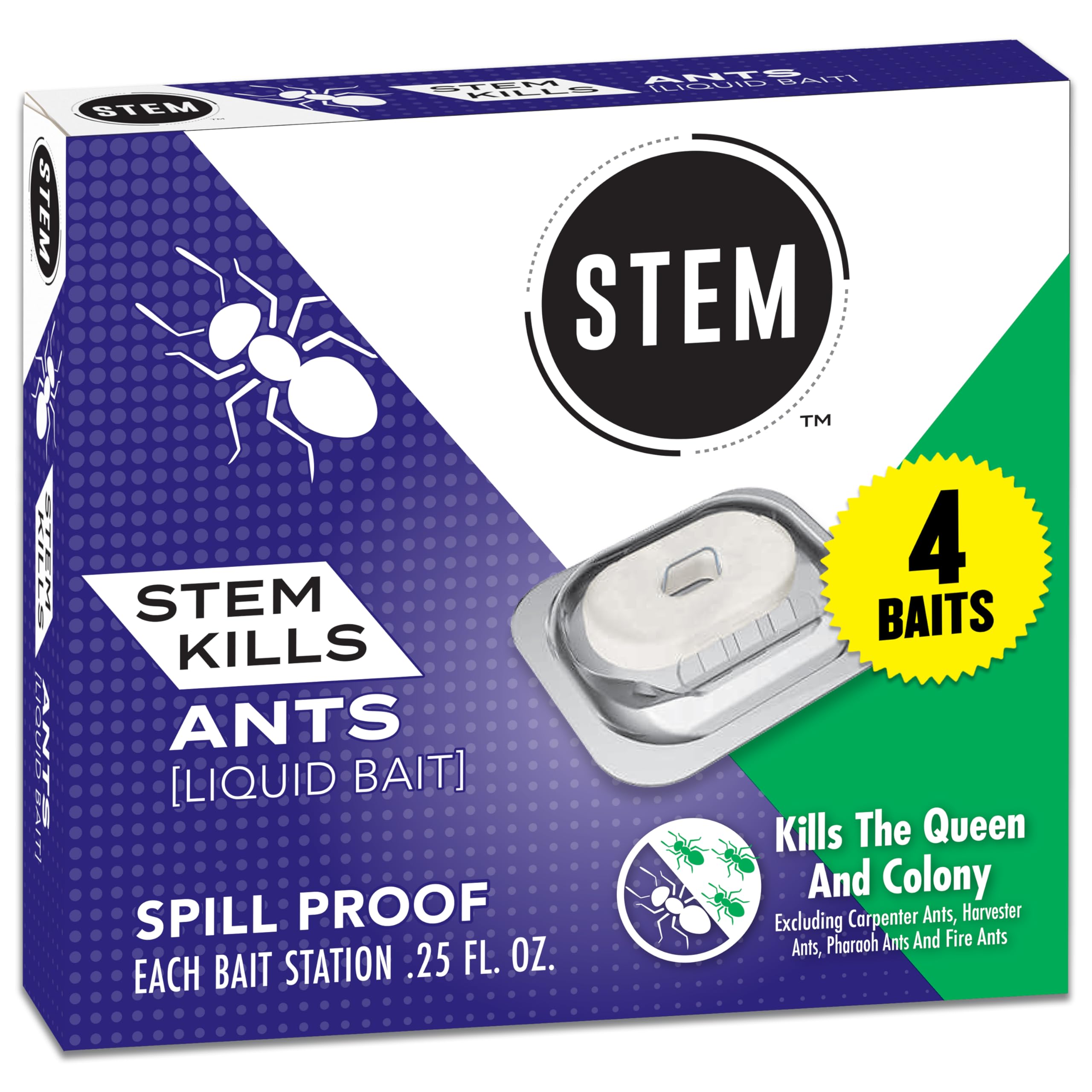 STEM Liquid Ant Baits, Kills The Queen and Colony, for Indoor Use, 4 Spill Proof Bait Stations