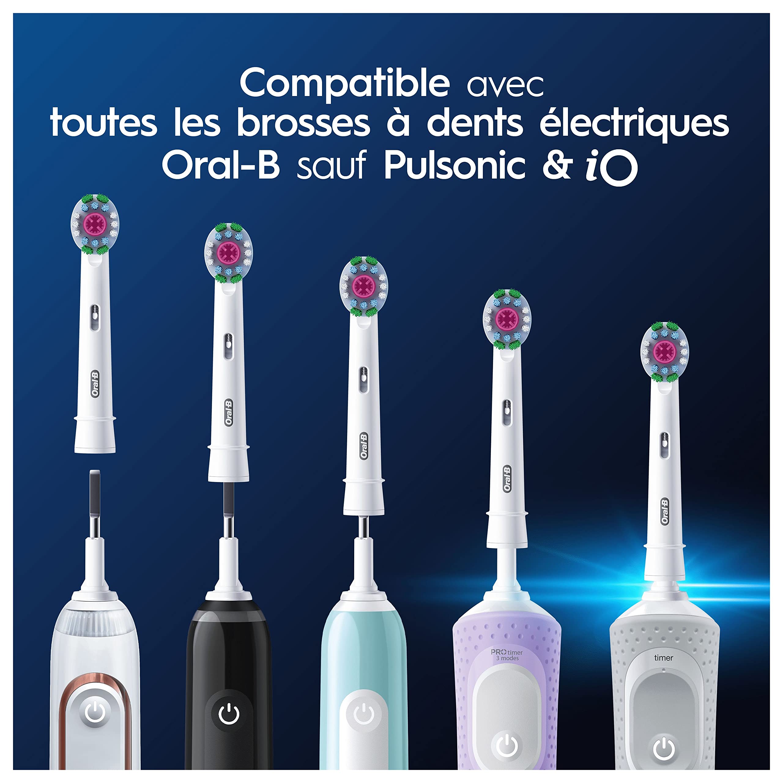 Oral-B Brossettes de Rechange 3D White, lot de 4, Blanches | Recharges Brosse à Dents Électrique Pro, Blanchiment avec une Coupelle de Polissage