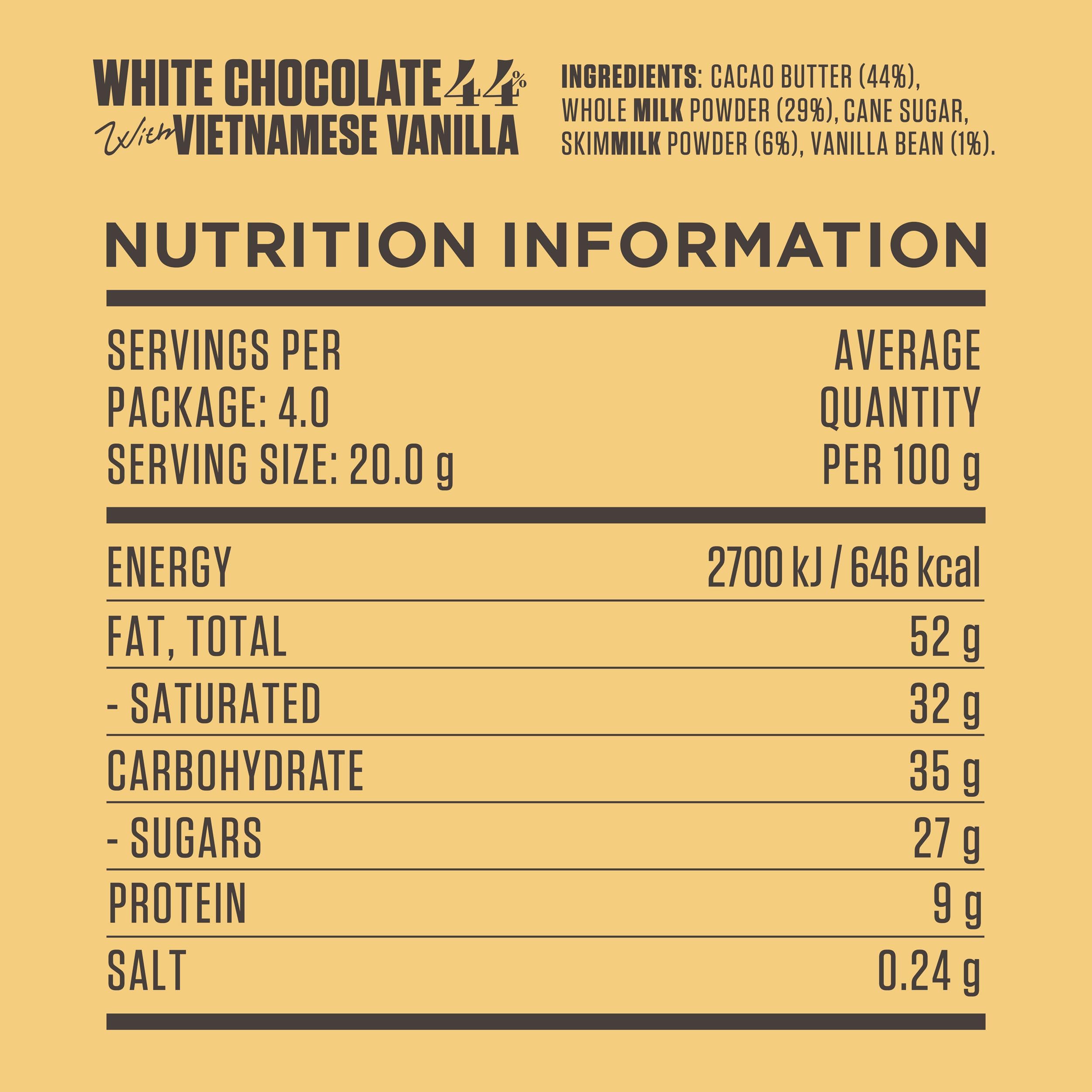 Marou – Mini Tableta Chocolate Blanco 44% Vainilla Vietnamita – 24 g – Sin lecitina, sin aromas artificiales – Origen Vietnam (Caja de 25)