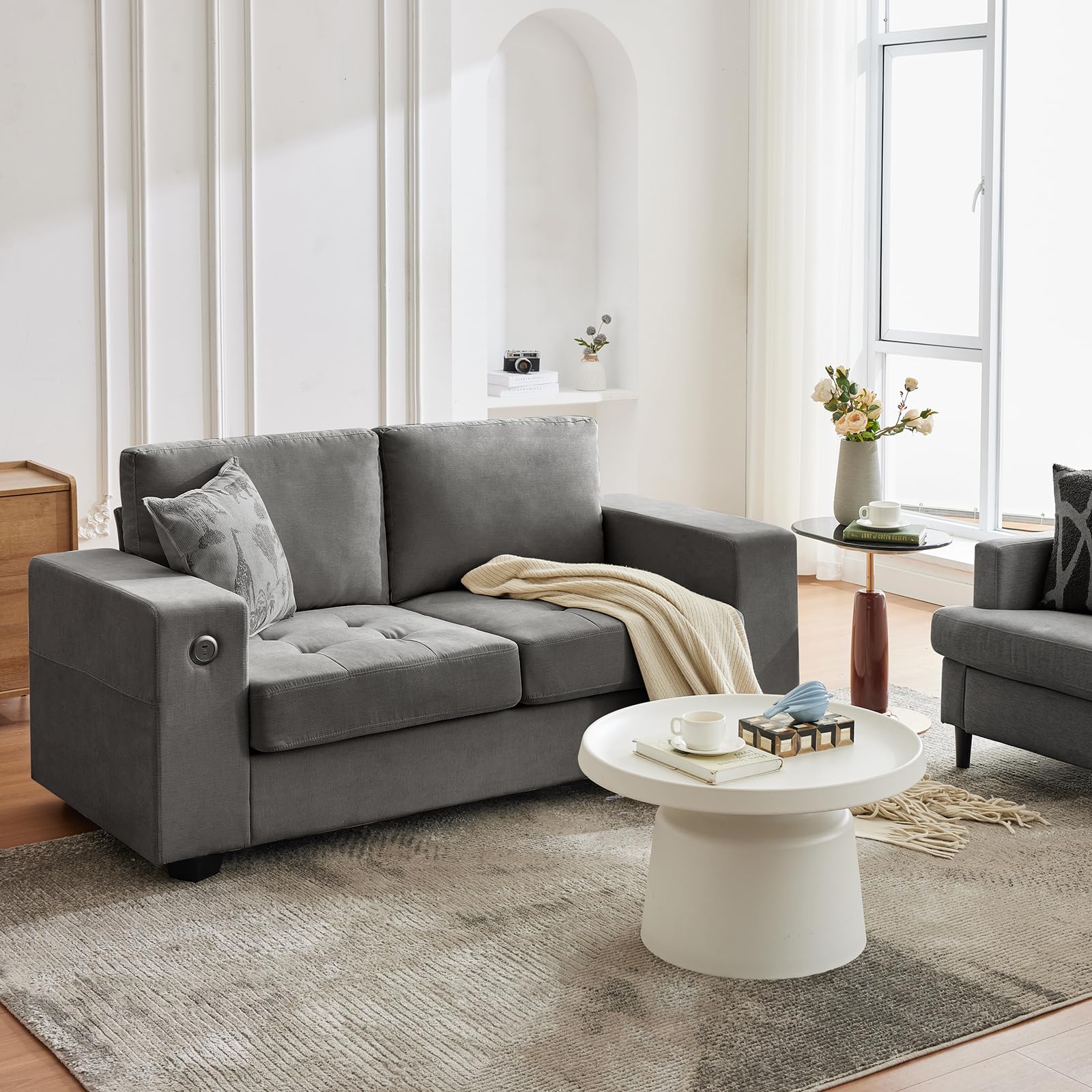 Photo 1 of *PARTIAL SET*
IDEALHOUSE 71" Modern Couches for Living Room, Chenille Fabric Loveseat Sofa with USB & Type-c Charging Ports, Removable Cushion Cover, Side Pocket, Sturdy Wood Frame, for Apartment or Home, Grey