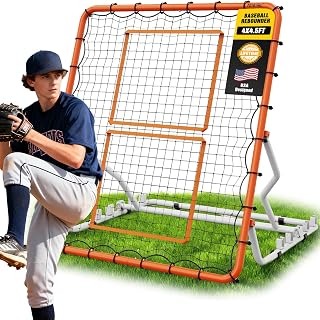 Baseball Rebounder Net 4x4.5FT with 5 Adjustable Angles,Pro Pitch Back Trainer for Volleyball/Softball/Soccer, Solo Practice for Ground, Line Drive & Fly Balls, Durable UV Resistant Net & Steel Frame