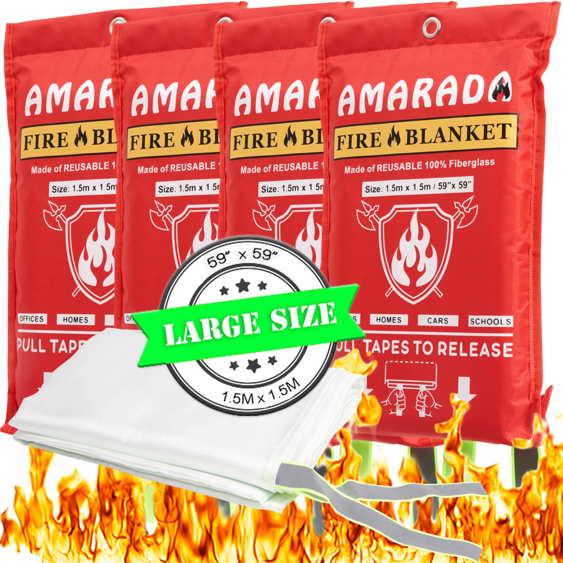 Manta ignífuga resistente para cocina, escuelas, oficinas, coches, camping, barbacoa, actividades al aire libre (4), grande, blanco, TFB-6201