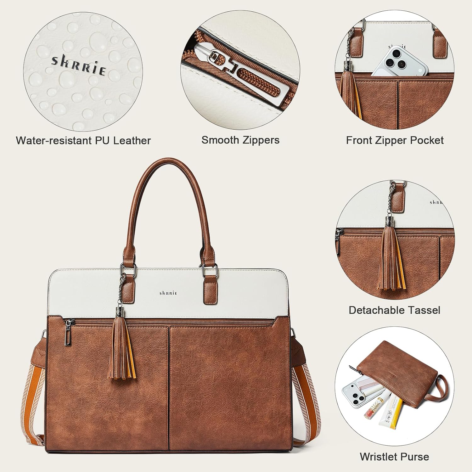 Shrrie Laptop Bag for Women,Water-Resistant Work Bag Laptop Tote Bag,Briefcase with Satchel Purse