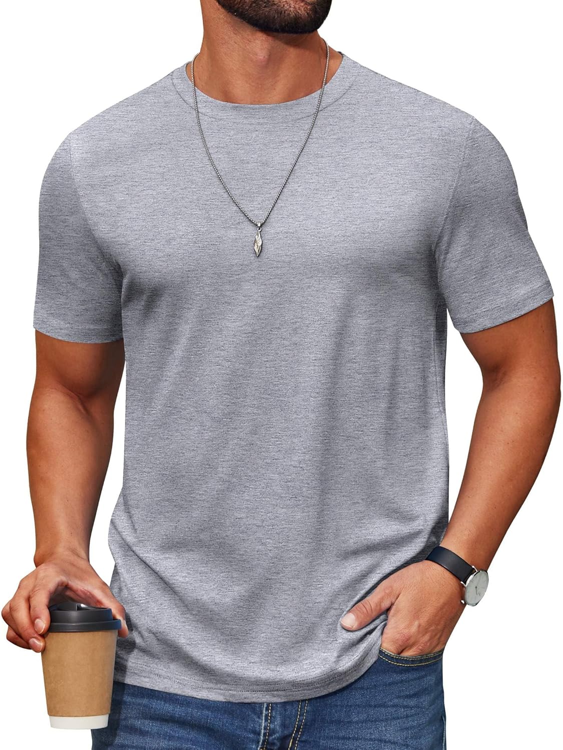 COOFANDY Men's T Shirt Short Sleeve Cotton Blend T-Shirts Crew Neck Casual Summer Basic Tee Shirts