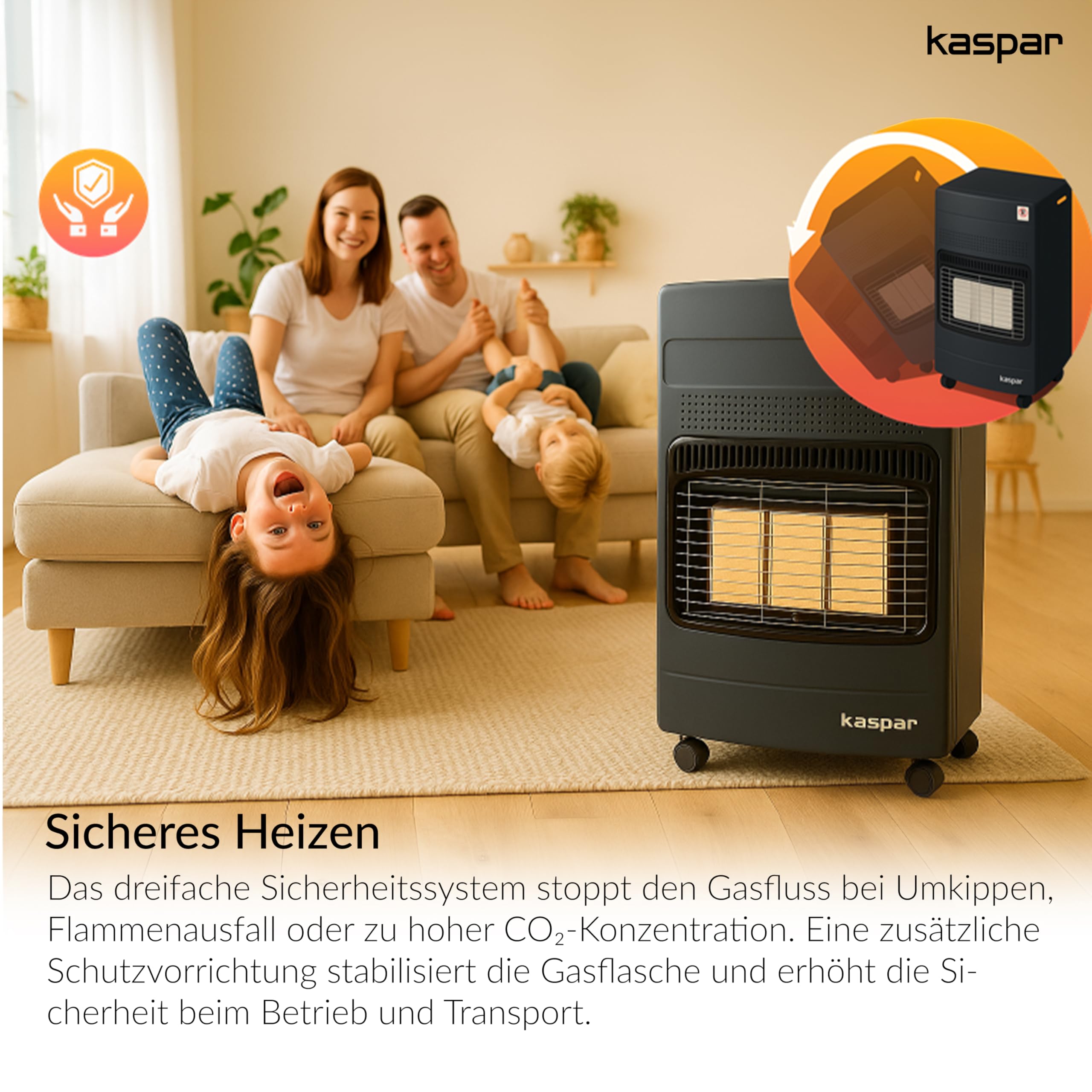 Kaspar Gasheizer Mit Gasdruckregler Gasschlauch Gasheizofen Heizstrahler 1500 2800 4200 W Gasheizung Für Innenräume Außen Terrasse Camping Zelt Für Fläche Bis 60 m2