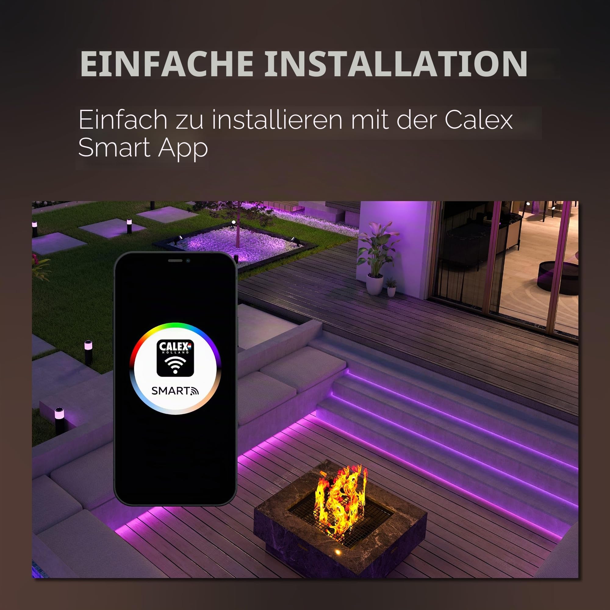 CALEX Smart Outdoor LED Streifen 5M, DIY RGB Aussen Strip, App-Steuerungg, Bluetooth, Wasserdicht Lichtband