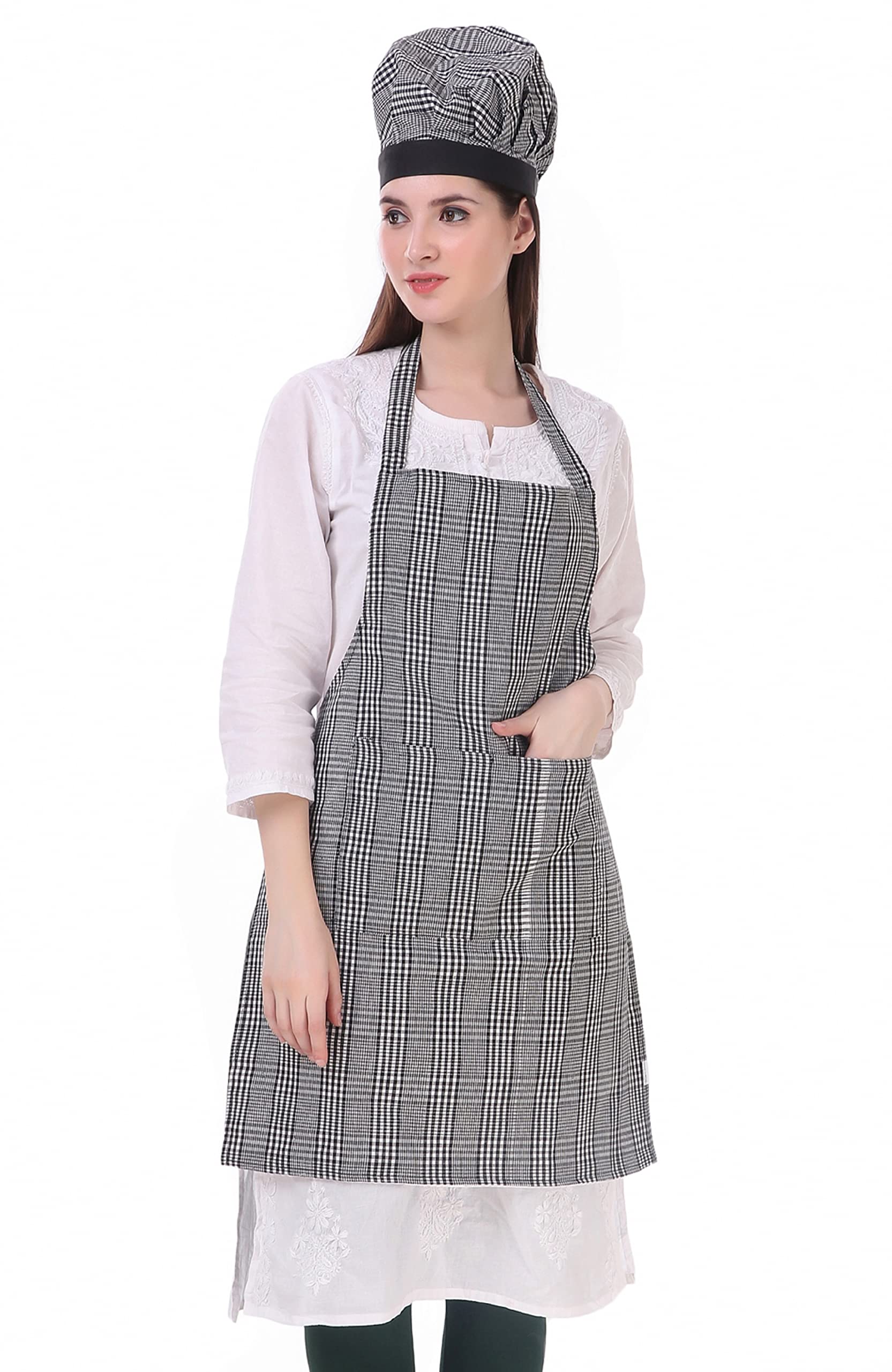 GLUN® WATERPROOF UNISEX KITCHEN APRON WITH CENTER POCKET AND ADJUSTABLE NECK BELT WITH CHEF CAP