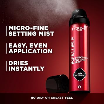 L'Oreal Paris Infallible 3-Second Setting Spray Mist, Microfine Mist for up to 36HR Wear, Clear, 1.76 oz