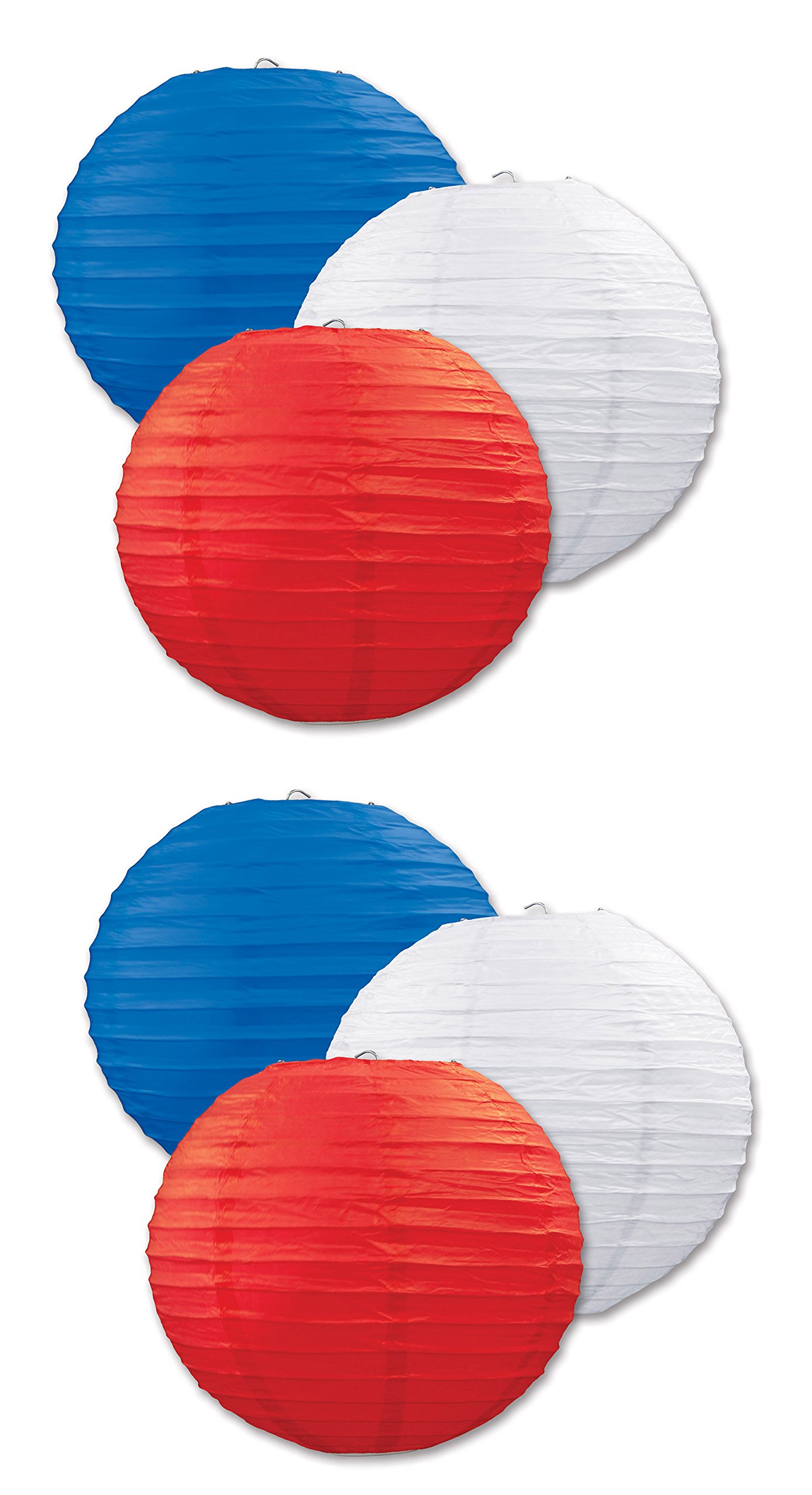 Beistle , 6 Piece Paper Lanterns, 9.5'' (Red/White/Blue)