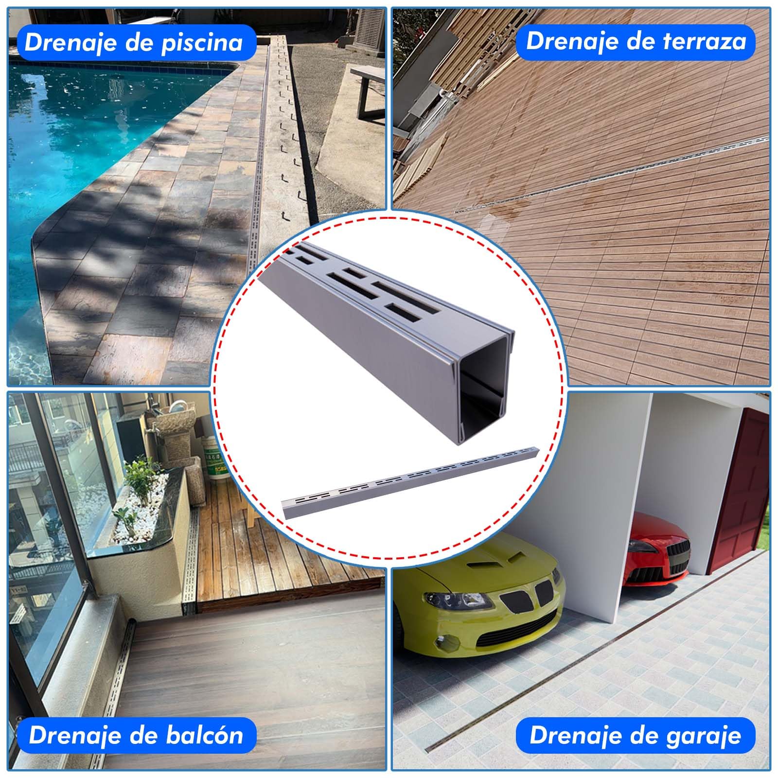Canaleta Desague con Rejilla 304 Acero Inoxidable, 7 CM de Ancho y 2 M de Largo Canaleta de Drenaje,Rejilla Desague Jardin de Canal para HormigóN, Adoquines, Patios o Caminos Peatonales