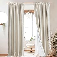Vista 1 de NICETOWN Natural 100% Blackout Linen Curtains 84" Long for Bedroom, Farmhouse Thick Linen Blend Window Treatment Panels Thermal Insulated Drapes for