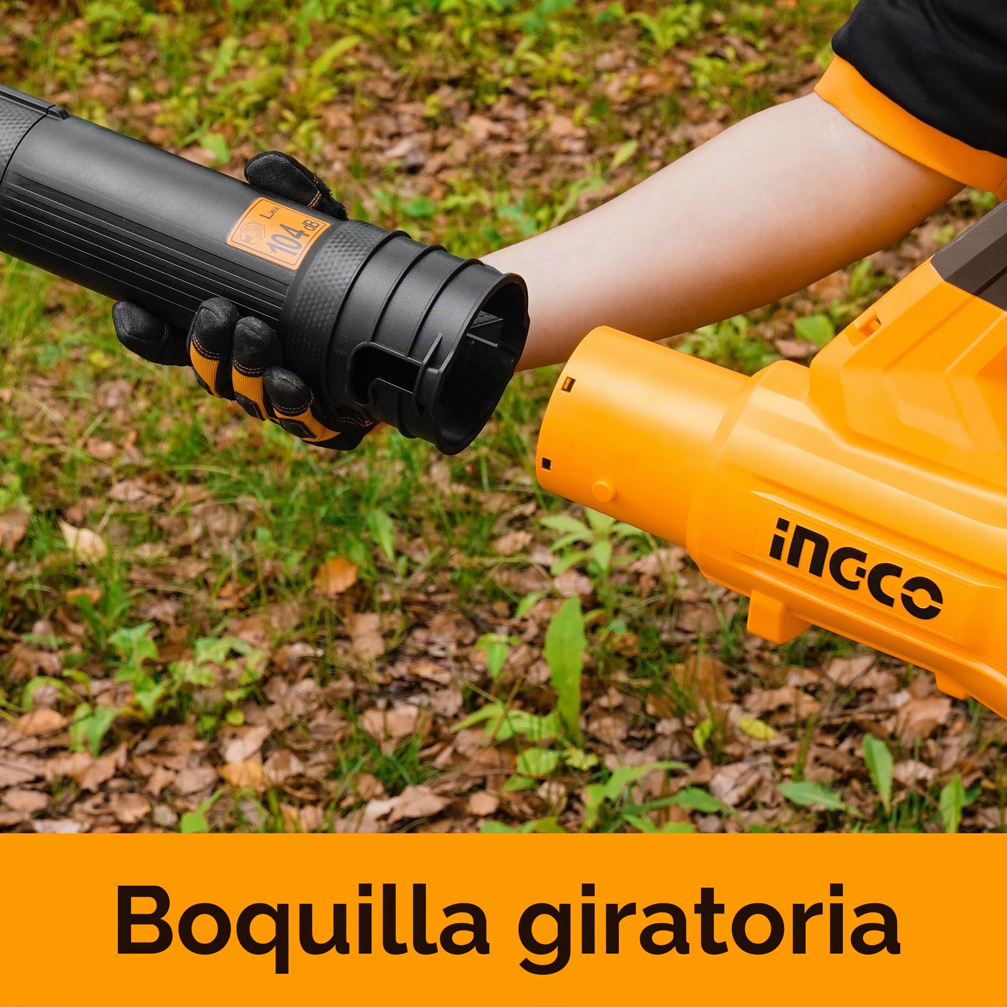 INGCO Soplador de hojas sin escobillas de 20 V (solo cuerpo), barredora de hojas de mano inalámbrica, velocidad máxima del aire 144 km/h, 18500 RPM para el cuidado del césped, polvo, limpieza de malas